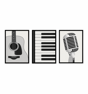 Three-piece music-themed wall art