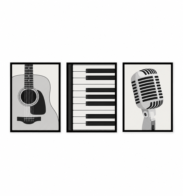 Three-piece music-themed wall art