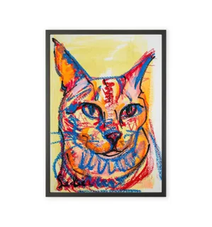 Crayon-style cat art print