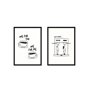 Two-piece kitchen wall art with a minimalist coffee