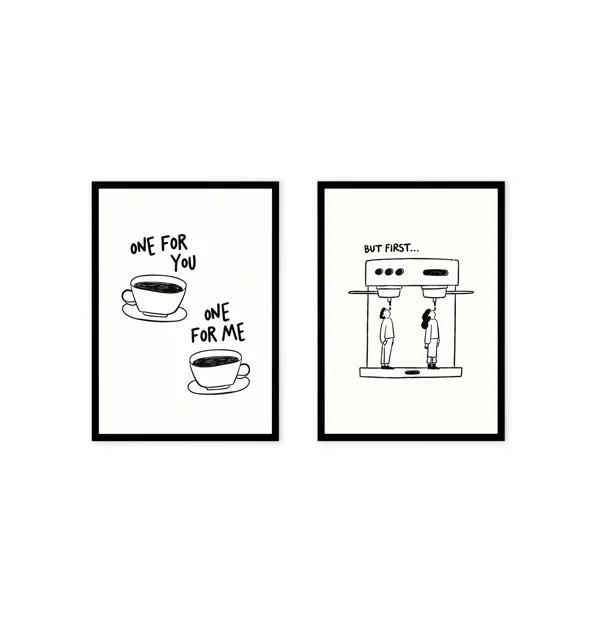 Two-piece kitchen wall art with a minimalist coffee