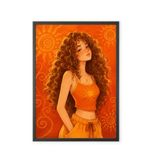 Painting with a girl with curly hair