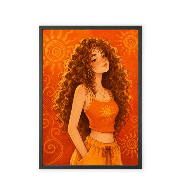 Painting with a girl with curly hair