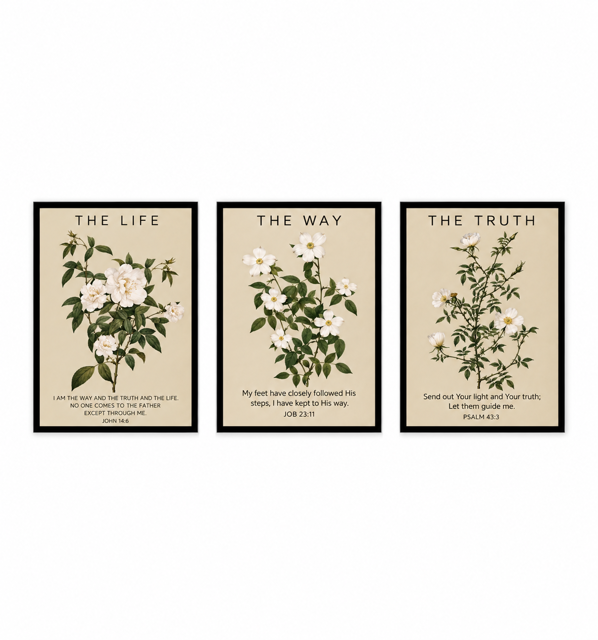 Three-piece floral art print