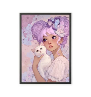 Decorative painting of a fantasy girl and a cat
