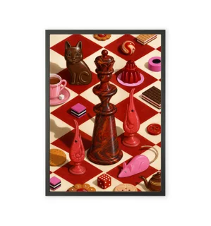 Decorative checkered art print with a whimsical design