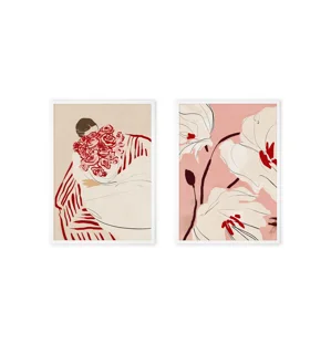 Two-piece wall art featuring a minimalist floral and girl design