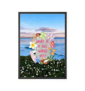 Motivational typography wall art featuring a beach and sea design