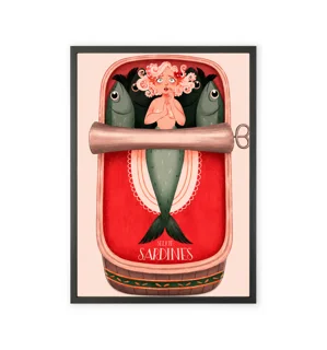 Whimsical sardine-themed wall art featuring a mermaid design