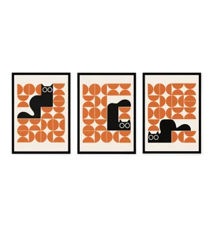 Minimalist three-piece cat wall art set
