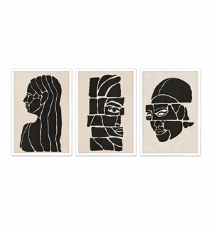 Three-piece abstract faces wall art