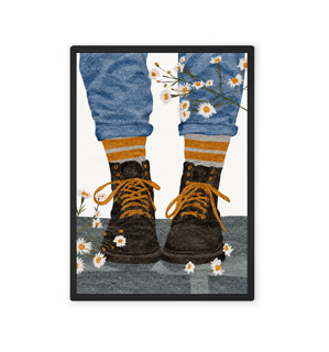 Wall Art Featuring Boots and Chamomile Flowers