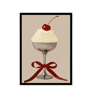 Creamy dessert with cherries print
