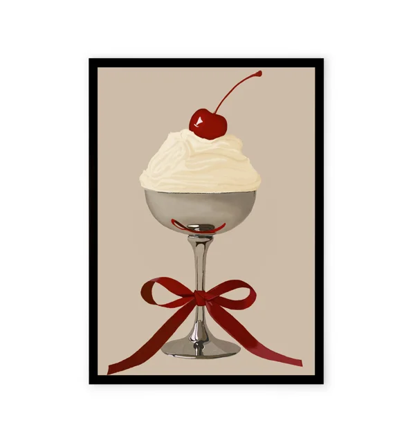 Creamy dessert with cherries print
