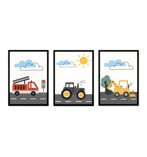 Three-piece car-themed wall art for a child's room