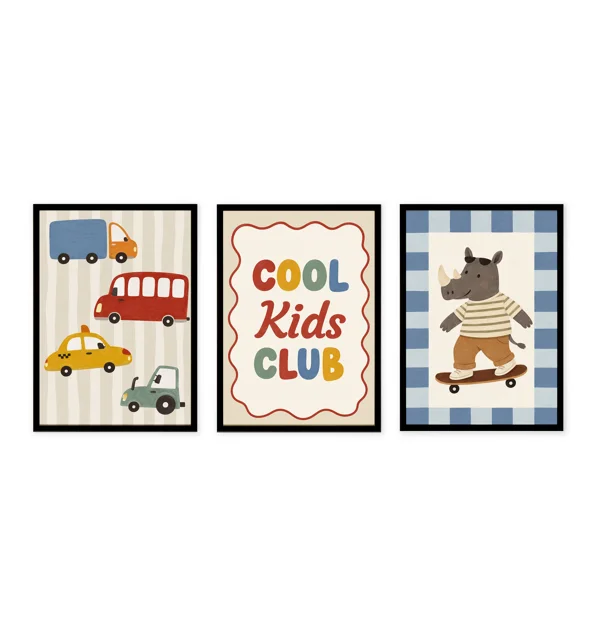 "Cool Kids Club" 3-Piece Children's Wall Art Set