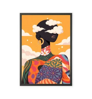 Painting of an African woman with colorful patterns