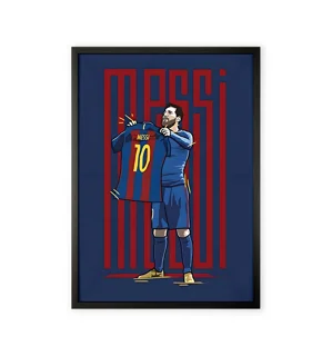 Lionel Messi No. 10 Barcelona Jersey Cartoon Wall Art